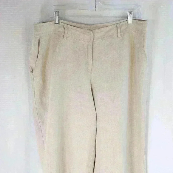 J. Jill Size 14 100% Linen cream wide leg color cuffed pants - Picture 2 of 13